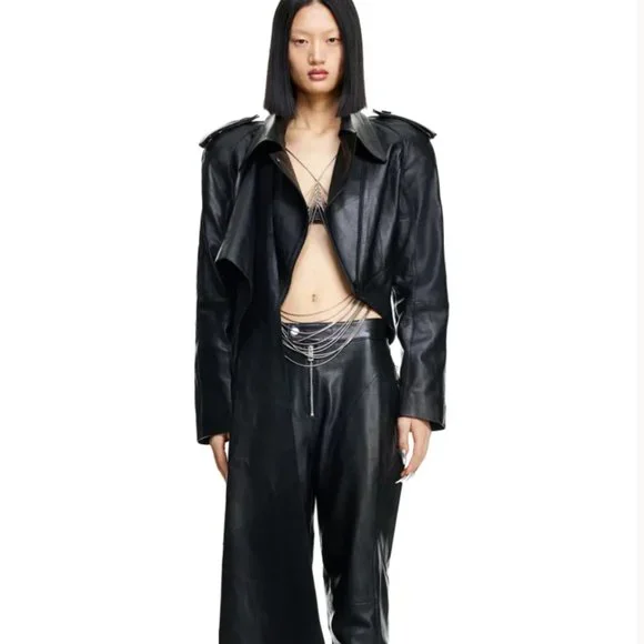 NWT H&M x Mugler Leather Jacket with Scarf - Picture 2 of 13